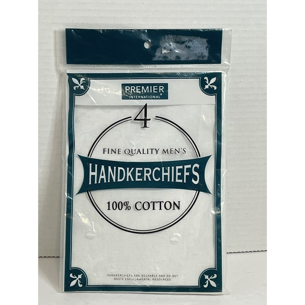 Men's 4 Handkerchiefs 100% Cotton White Premier International Fine Quality
